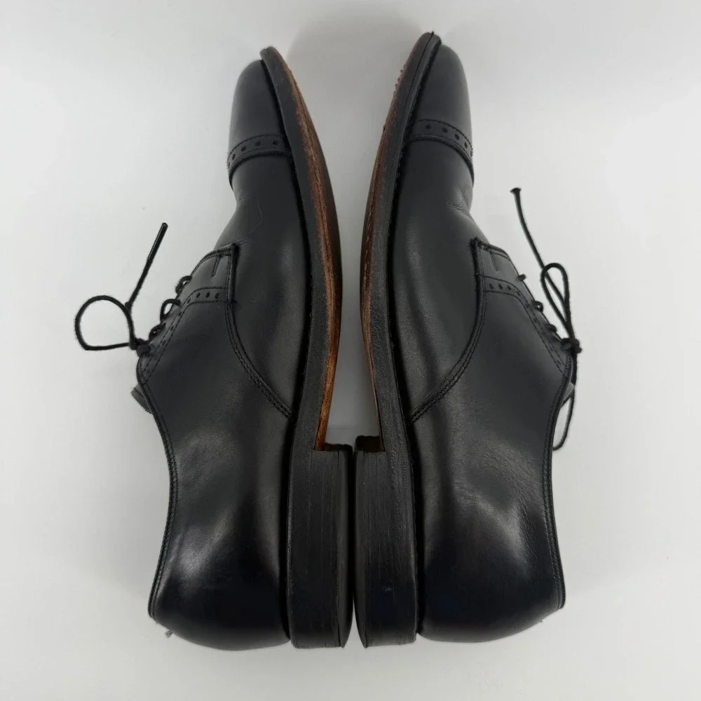 Allen Edmonds Clifton Mens 8 D Black Leather Cap Toe Brogue Blucher Oxfords 3308